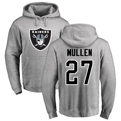 Men Oakland Raiders Ash Trayvon Mullen Name and Number Logo NFL Football 27 Pullover Hoodie Sweatshirts